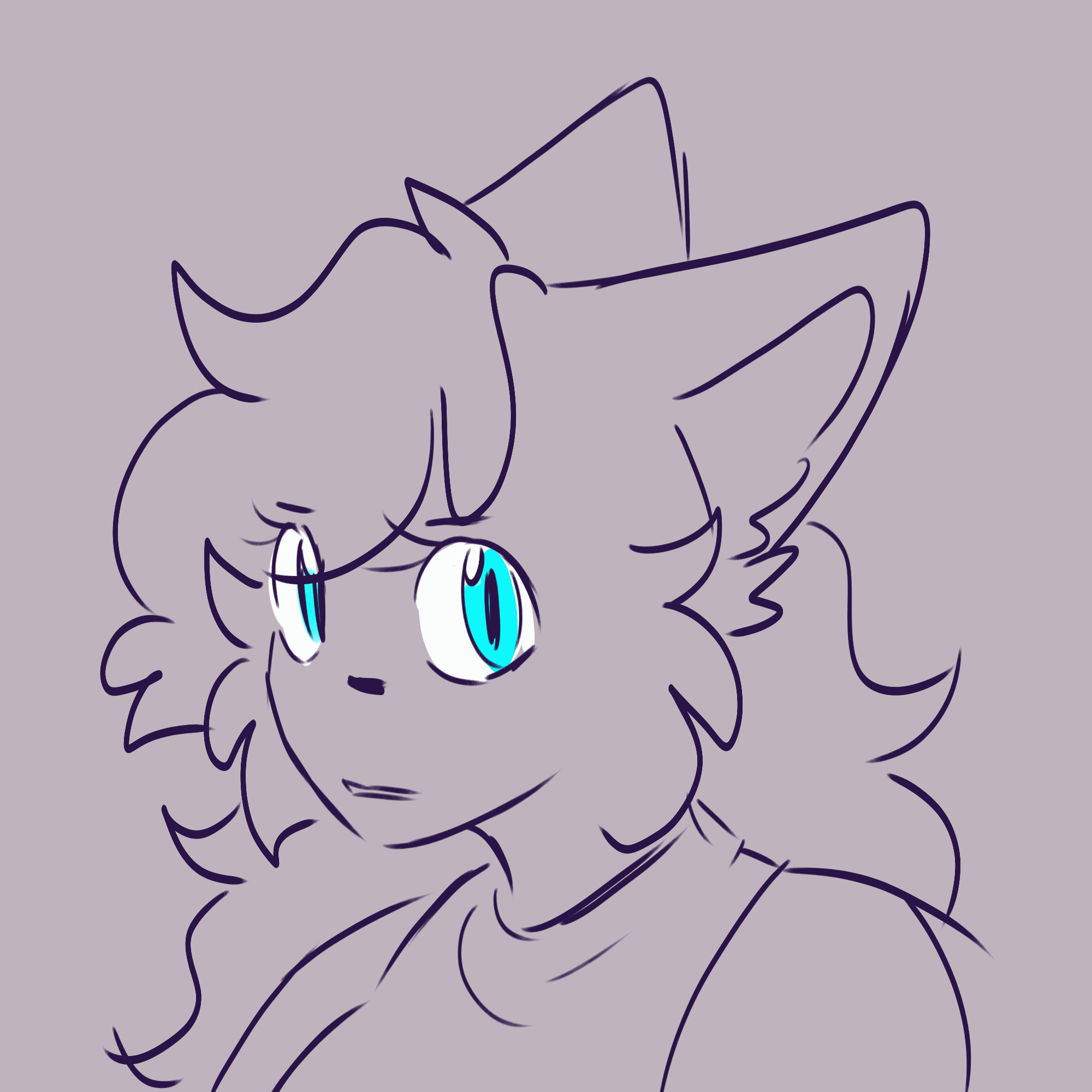 An animated gif of a sketch of a furry cat, her eyes flash as she looks up.