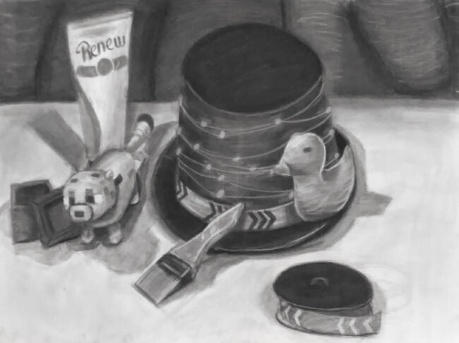 Assorted grayscale items